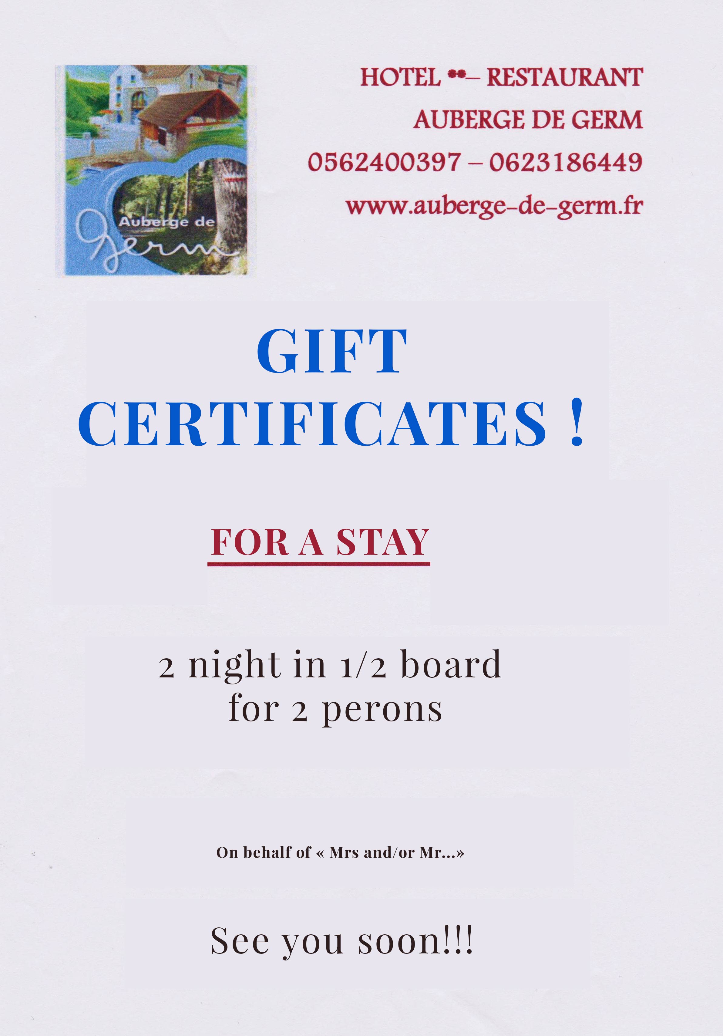 Hotel Auberge de Germ near the Louron Valley and Peyragudes gift vouchers
